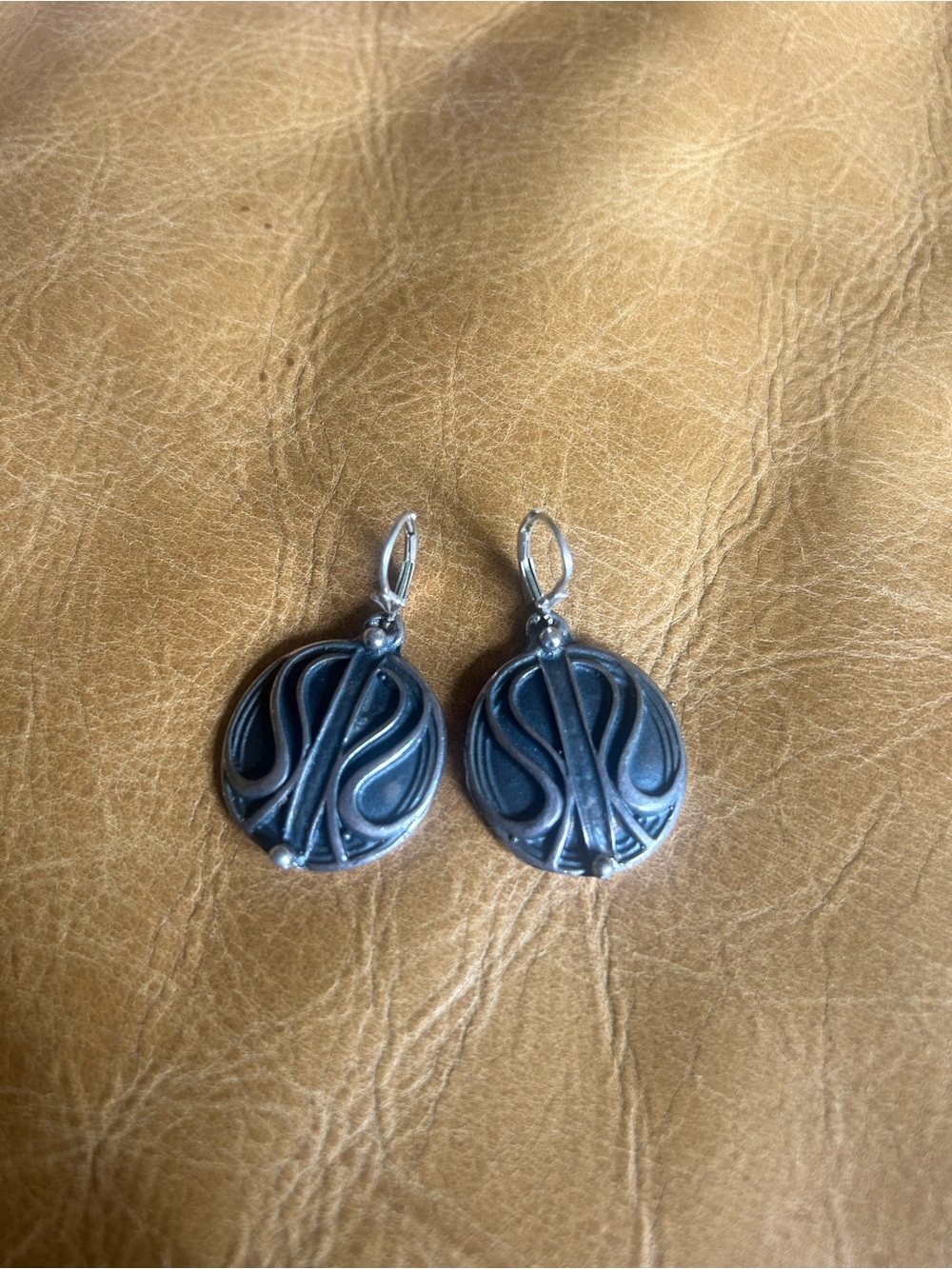Sterling Silver Black Patina Round Dangle Earrings - Women Jewelry